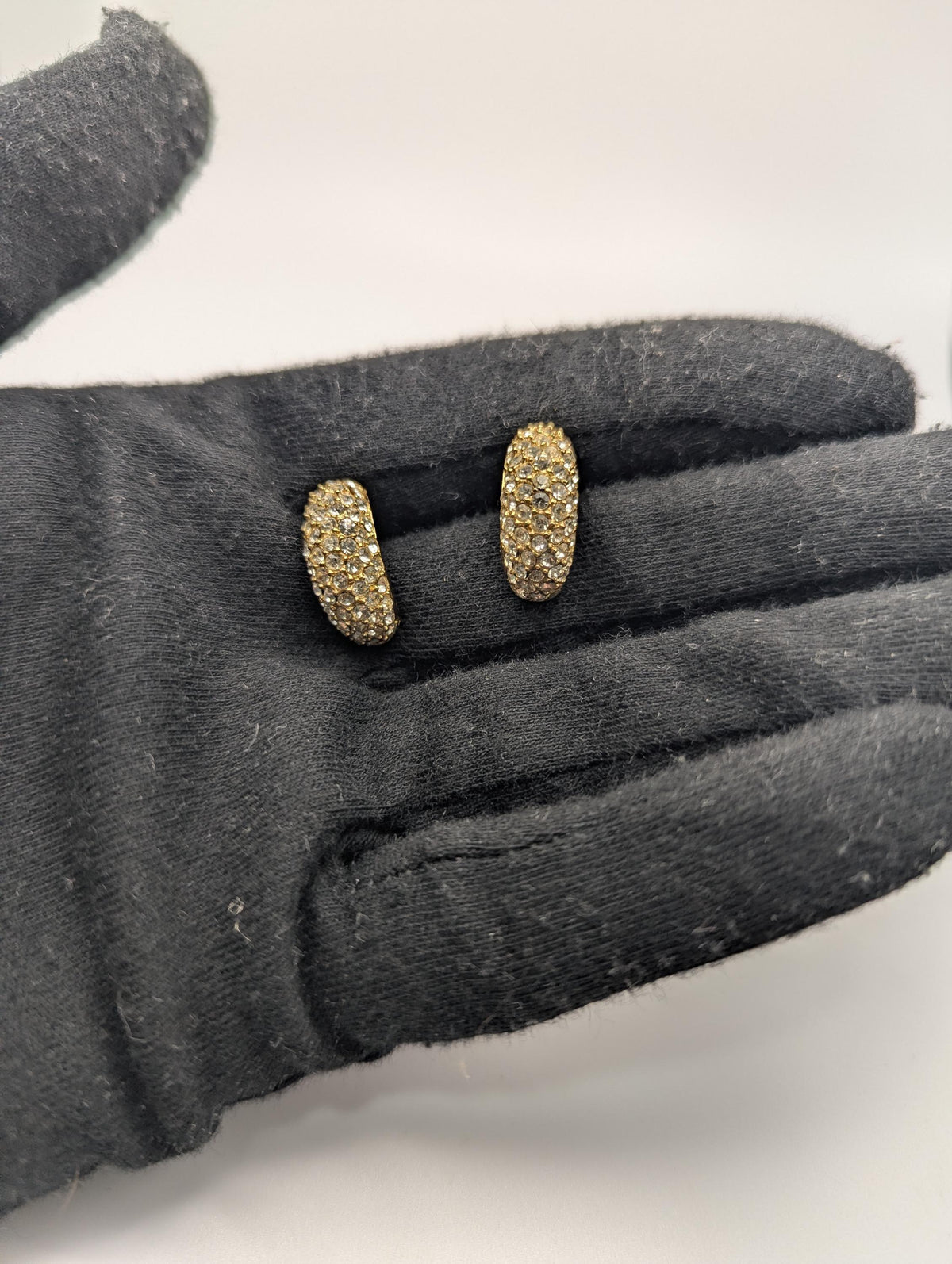 Vintage 14k GP Christian Dior Half Moon Earrings Huggie Swarovski Crystals