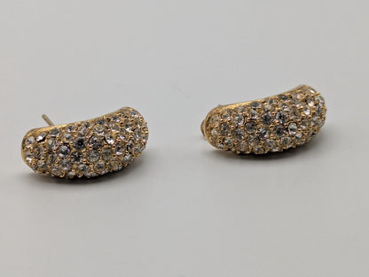 Vintage 14k GP Christian Dior Half Moon Earrings Huggie Swarovski Crystals