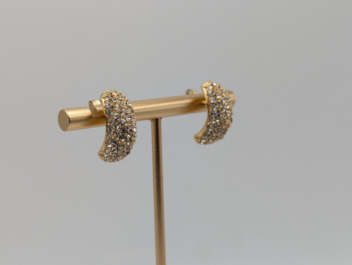 Vintage 14k GP Christian Dior Half Moon Earrings Huggie Swarovski Crystals