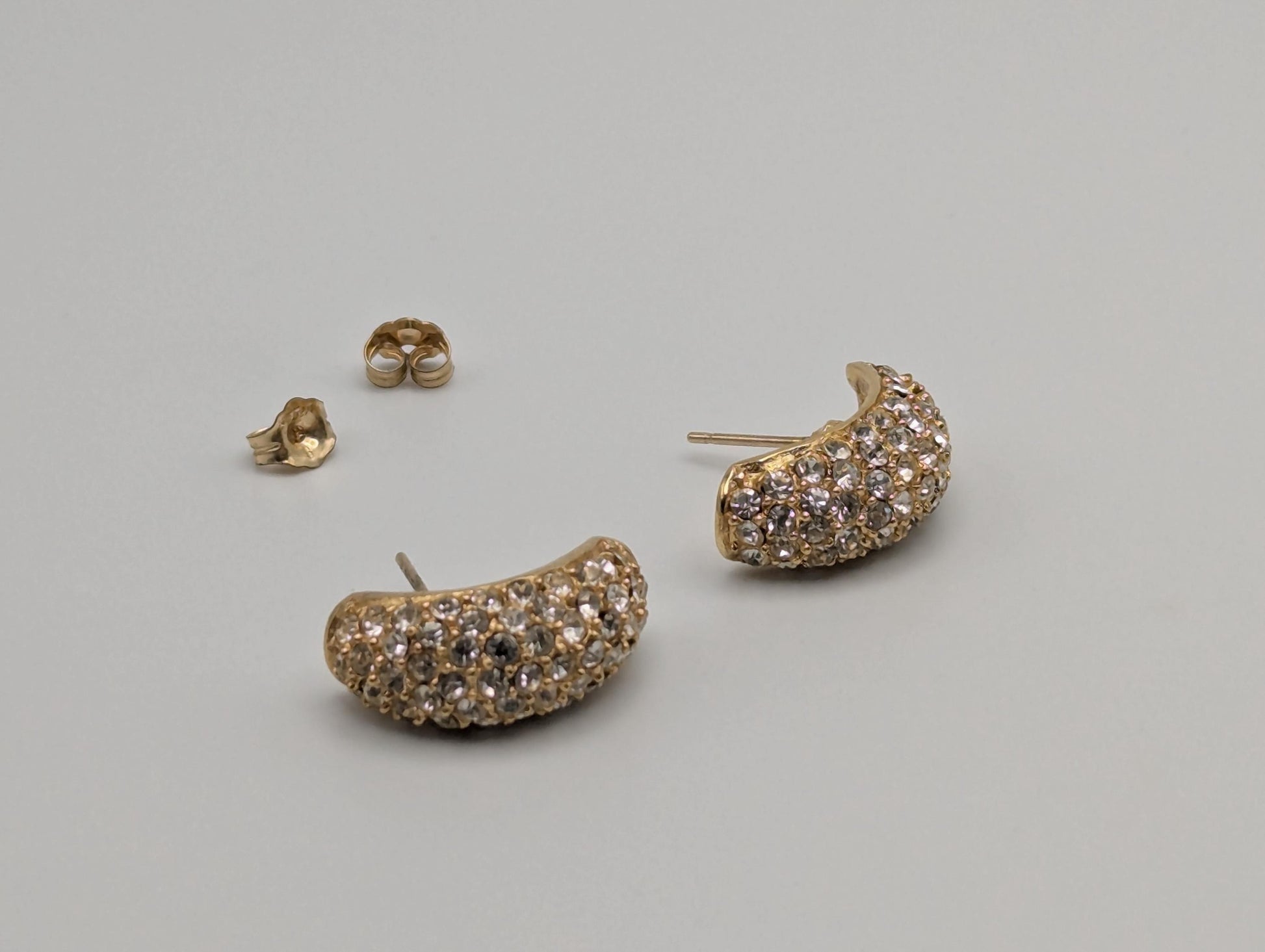 Vintage 14k GP Christian Dior Half Moon Earrings Huggie Swarovski Crystals