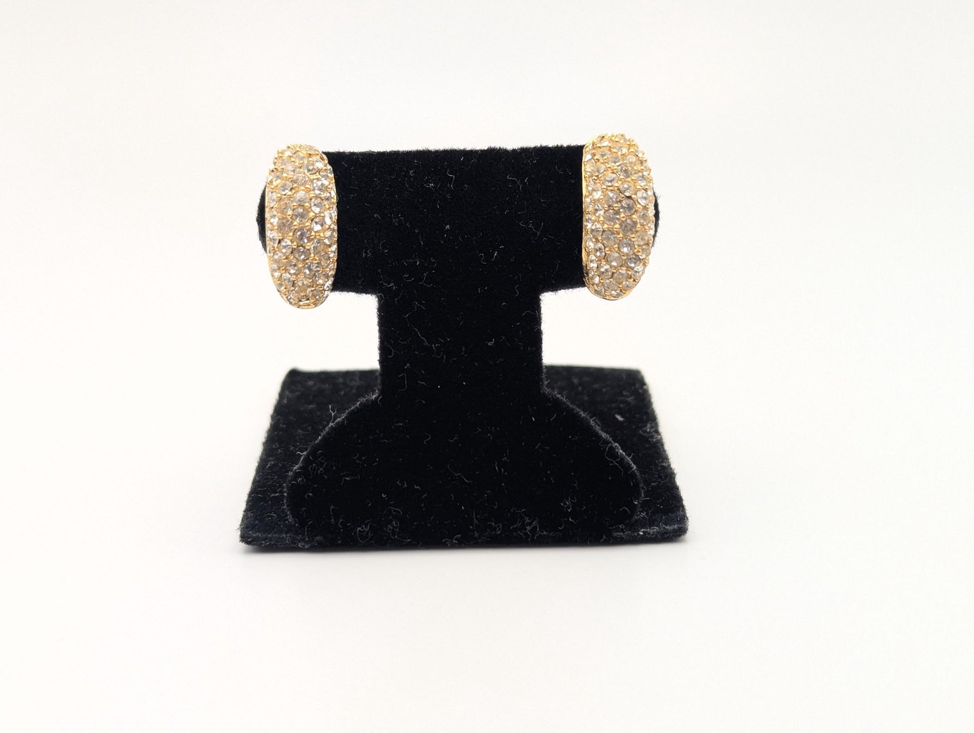 Vintage 14k GP Christian Dior Half Moon Earrings Huggie Swarovski Crystals
