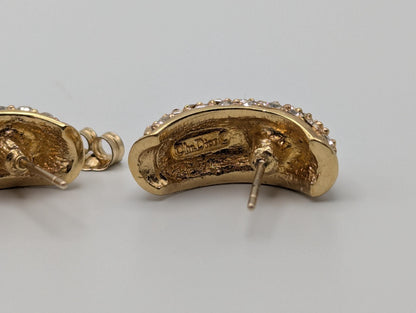 Vintage 14k GP Christian Dior Half Moon Earrings Huggie Swarovski Crystals