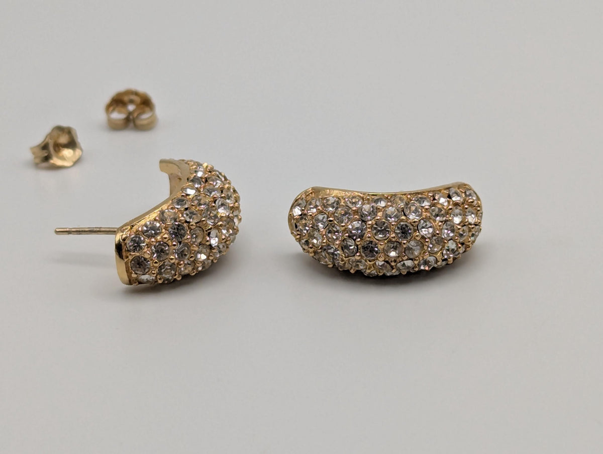 Vintage 14k GP Christian Dior Half Moon Earrings Huggie Swarovski Crystals