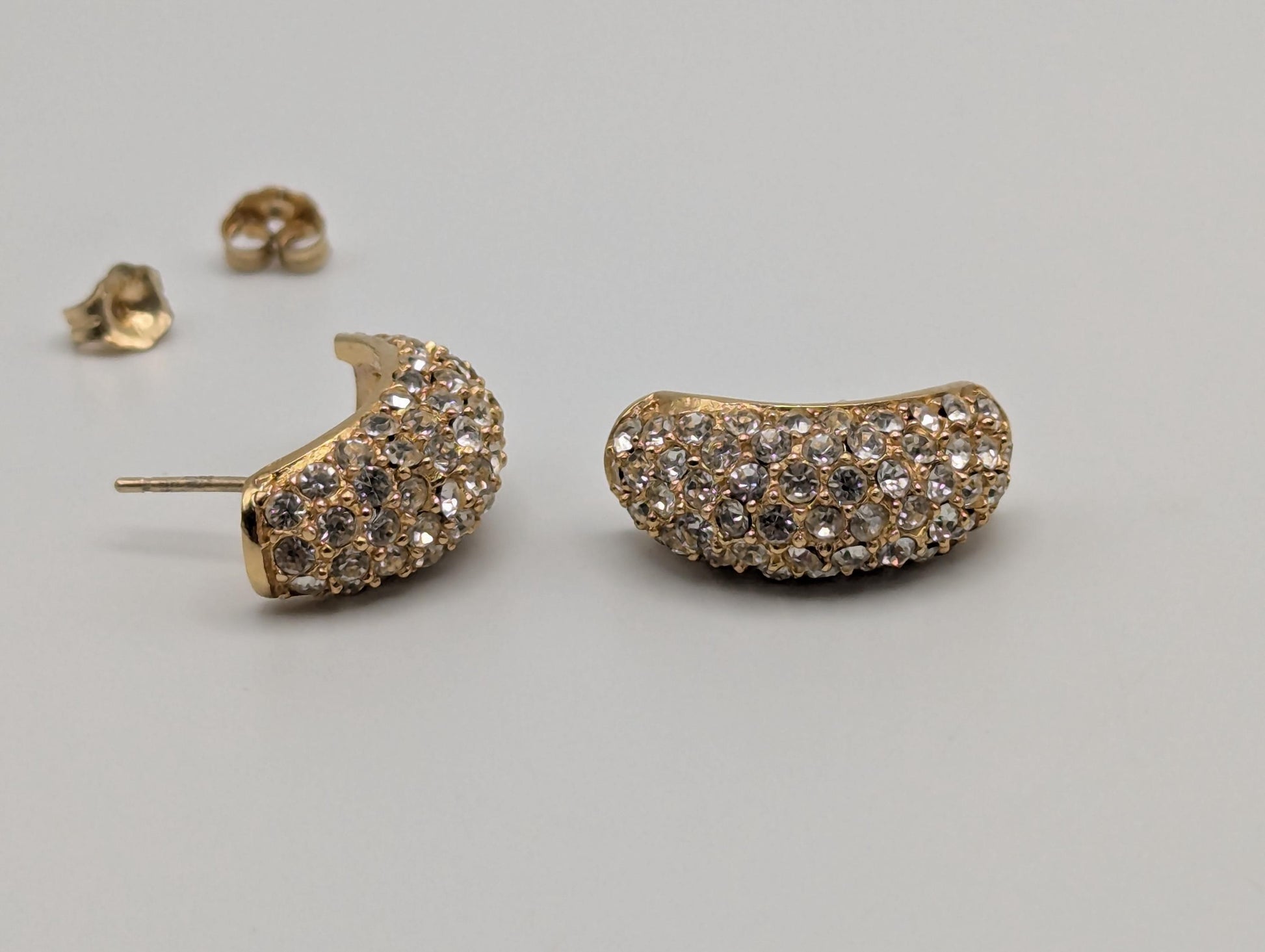 Vintage 14k GP Christian Dior Half Moon Earrings Huggie Swarovski Crystals