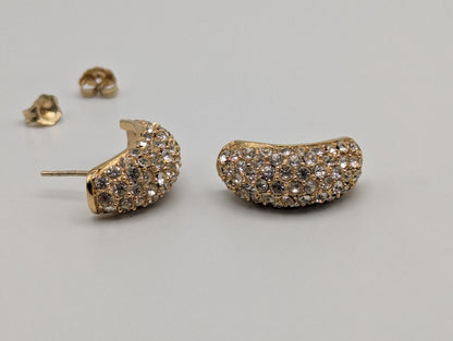 Vintage 14k GP Christian Dior Half Moon Earrings Huggie Swarovski Crystals