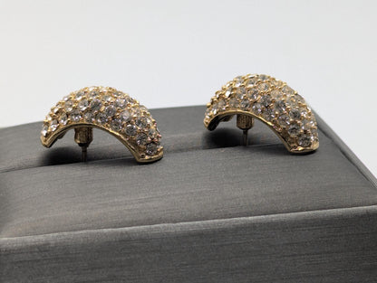 Vintage 14k GP Christian Dior Half Moon Earrings Huggie Swarovski Crystals