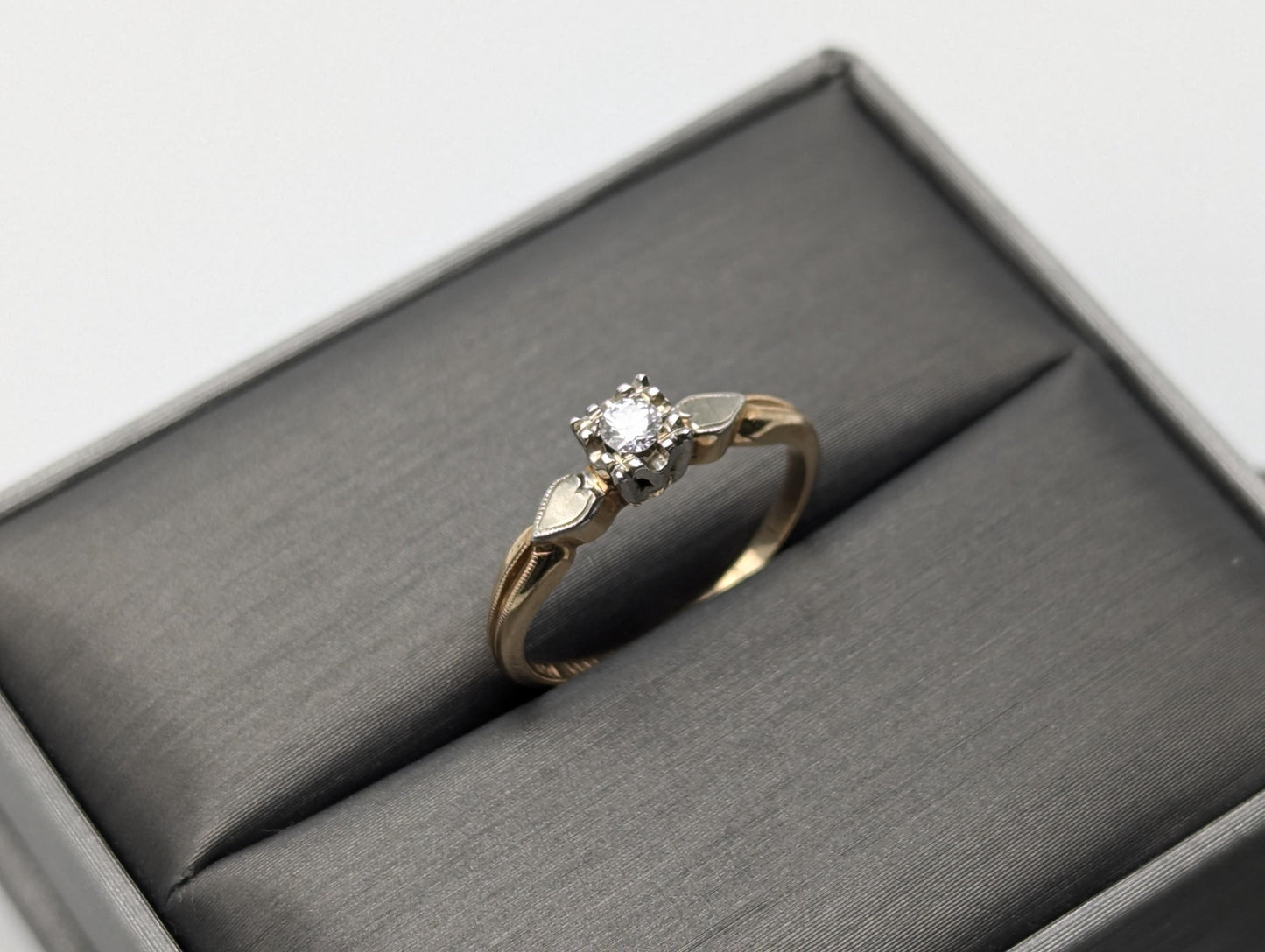 Vintage 14k White and Yellow Gold Diamond Solitaire Wedding Ring Engagement Ring