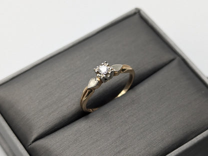 Vintage 14k White and Yellow Gold Diamond Solitaire Wedding Ring Engagement Ring