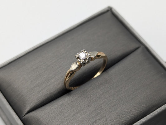 Vintage 14k White and Yellow Gold Diamond Solitaire Wedding Ring Engagement Ring