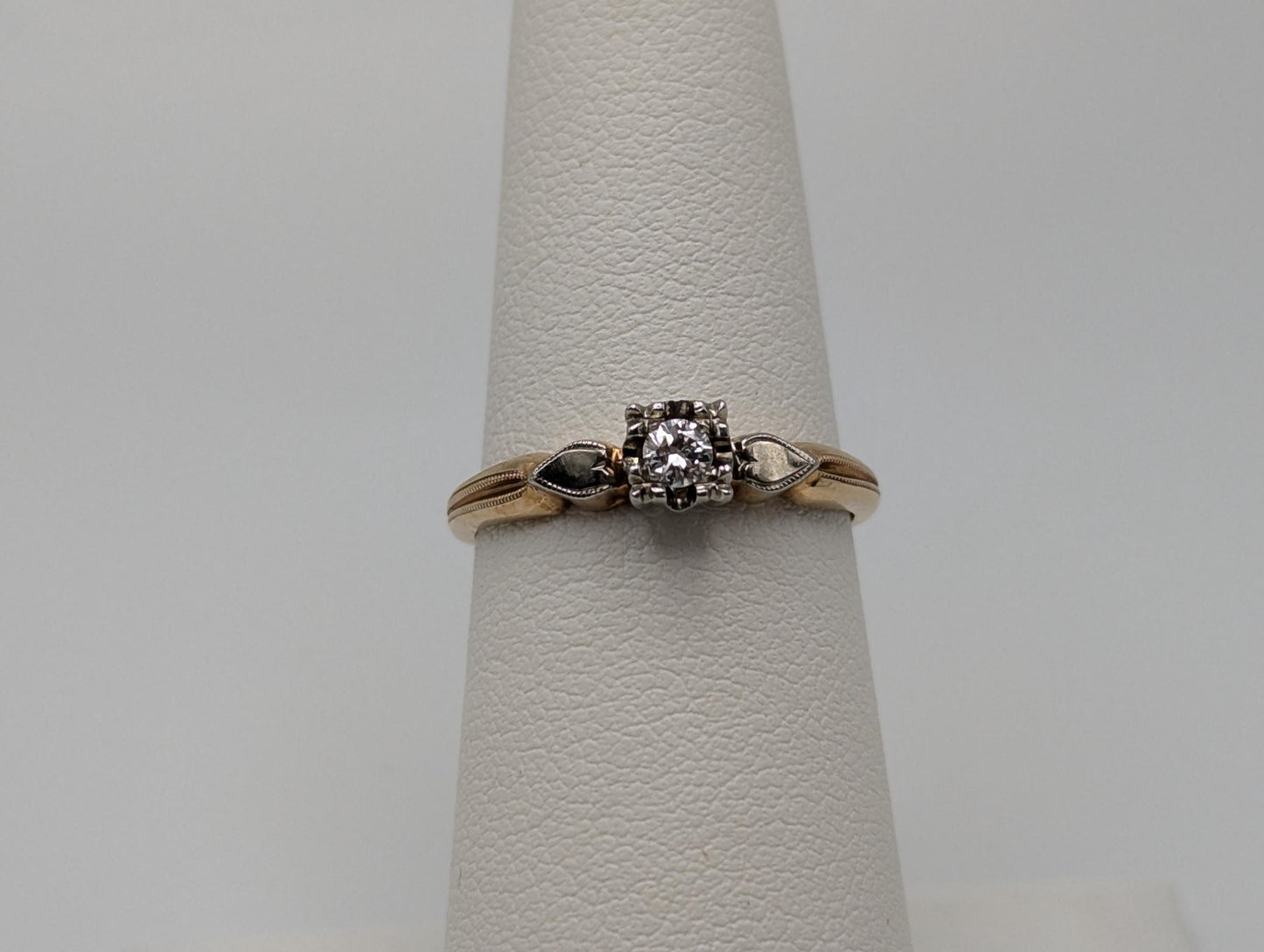 Vintage 14k White and Yellow Gold Diamond Solitaire Wedding Ring Engagement Ring