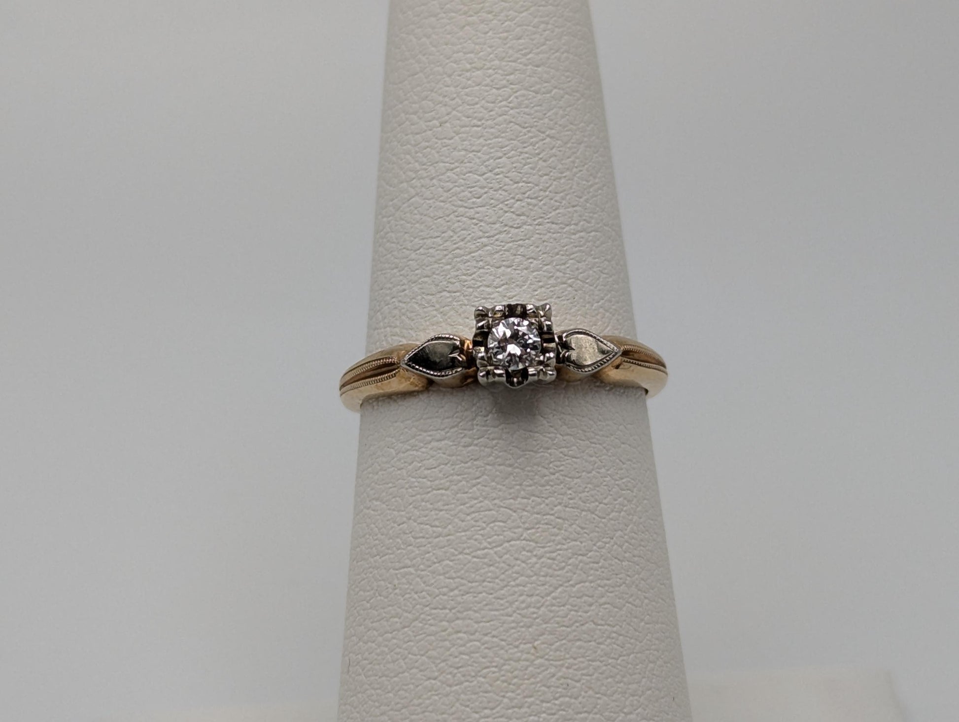 Vintage 14k White and Yellow Gold Diamond Solitaire Wedding Ring Engagement Ring