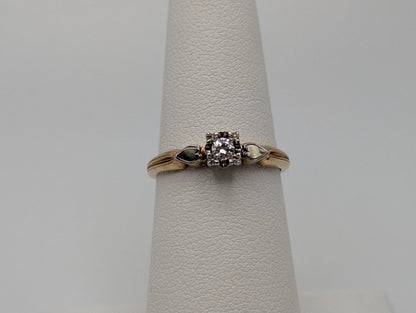 Vintage 14k White and Yellow Gold Diamond Solitaire Wedding Ring Engagement Ring
