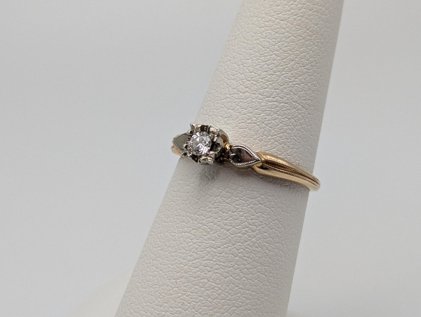 Vintage 14k White and Yellow Gold Diamond Solitaire Wedding Ring Engagement Ring