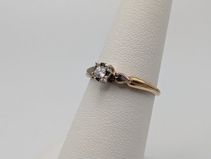 Vintage 14k White and Yellow Gold Diamond Solitaire Wedding Ring Engagement Ring