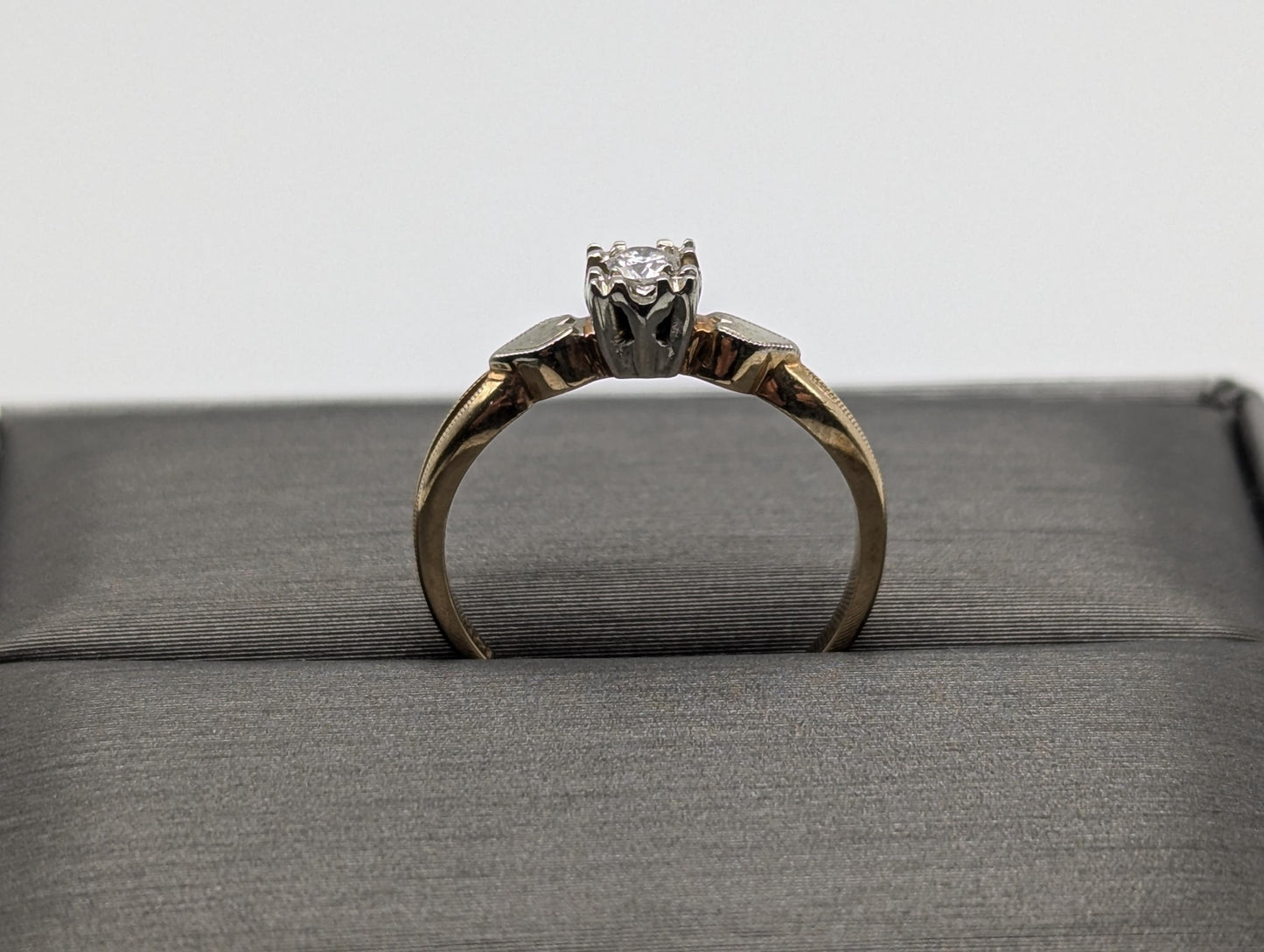 Vintage 14k White and Yellow Gold Diamond Solitaire Wedding Ring Engagement Ring