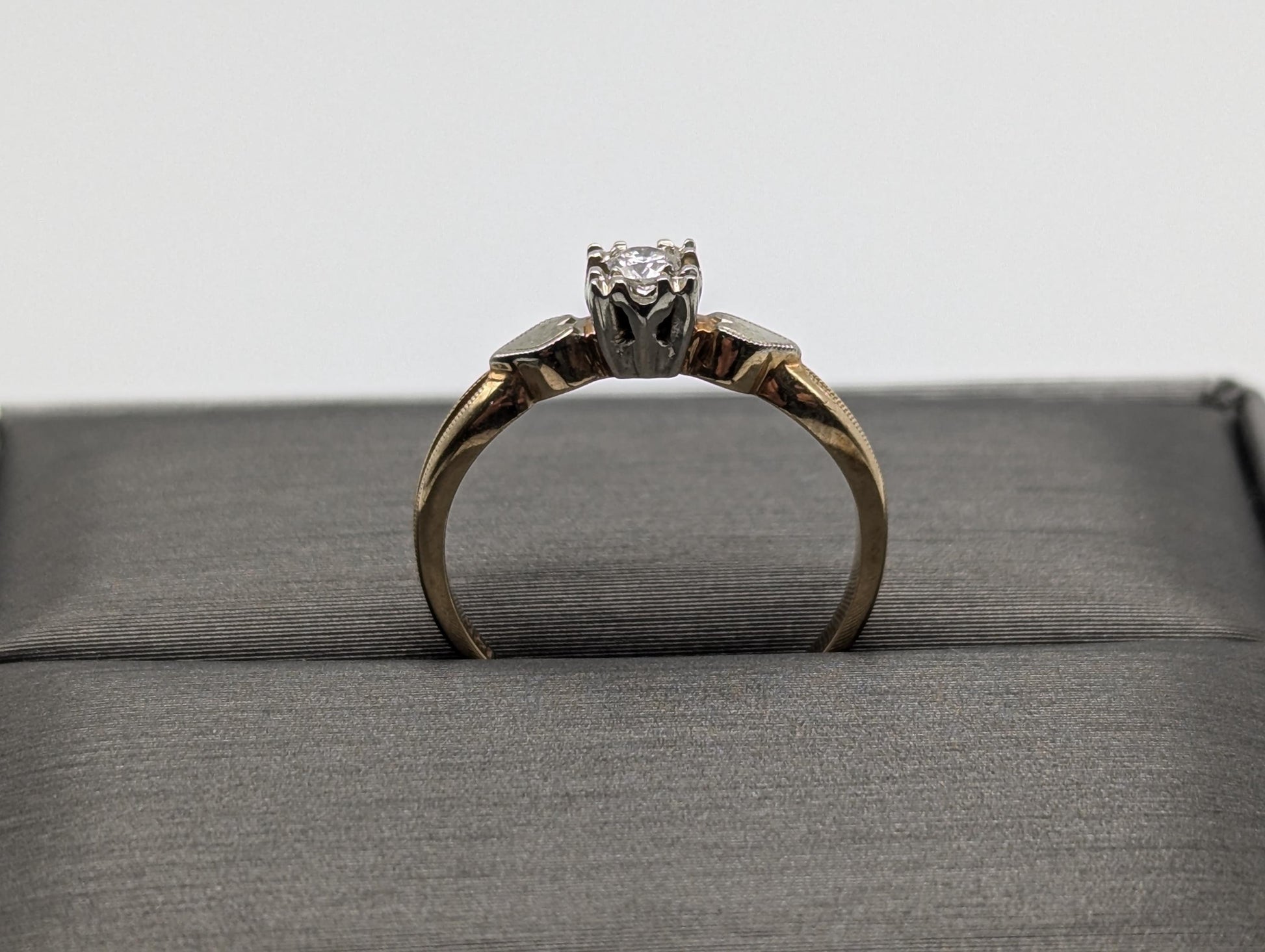 Vintage 14k White and Yellow Gold Diamond Solitaire Wedding Ring Engagement Ring