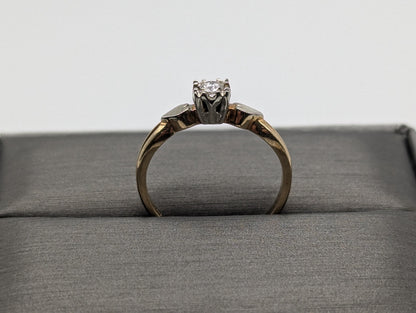 Vintage 14k White and Yellow Gold Diamond Solitaire Wedding Ring Engagement Ring