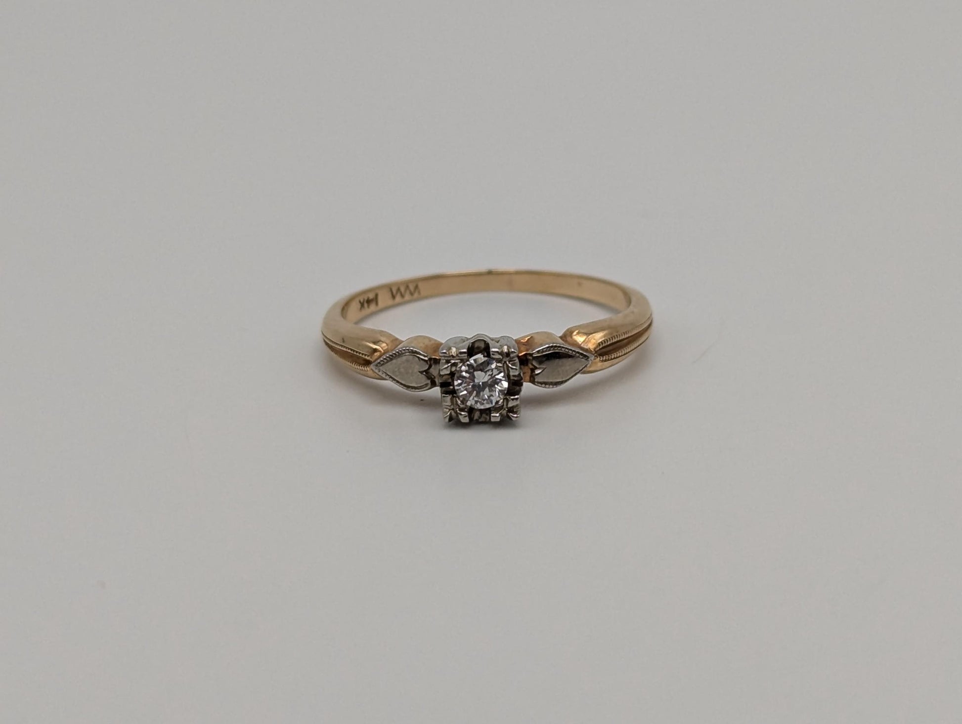 Vintage 14k White and Yellow Gold Diamond Solitaire Wedding Ring Engagement Ring