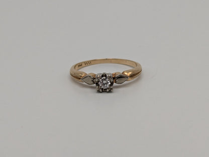 Vintage 14k White and Yellow Gold Diamond Solitaire Wedding Ring Engagement Ring