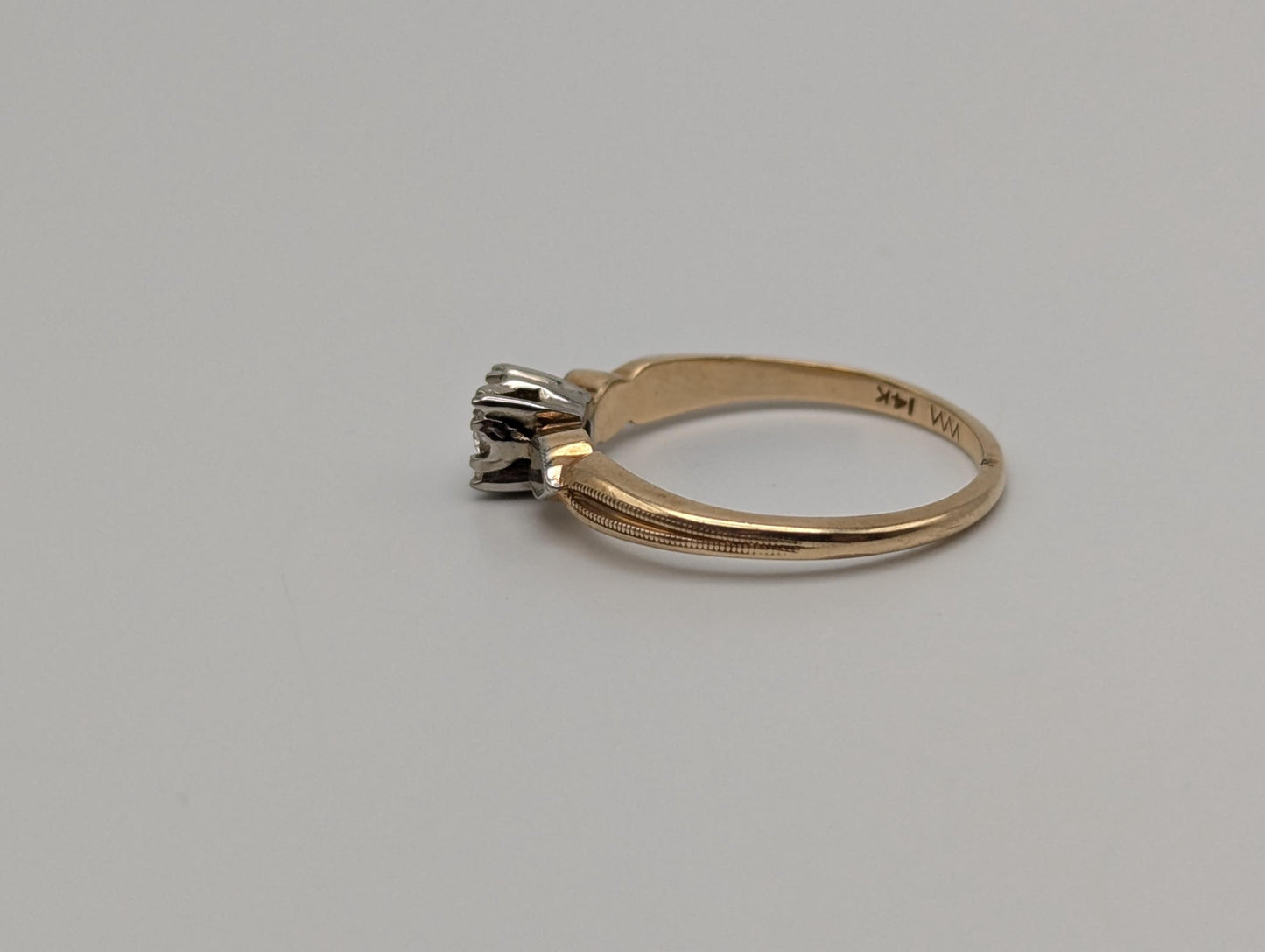 Vintage 14k White and Yellow Gold Diamond Solitaire Wedding Ring Engagement Ring