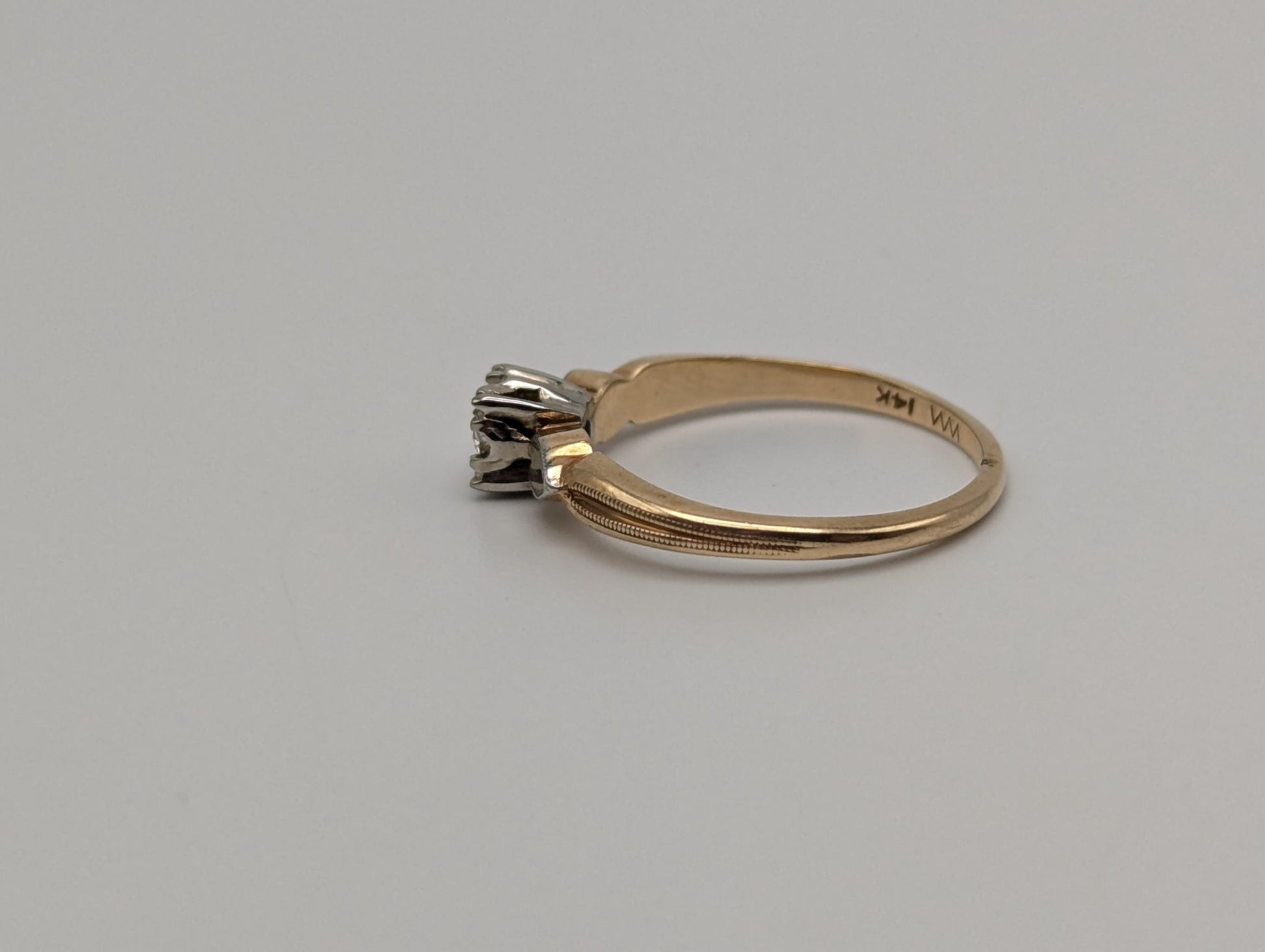Vintage 14k White and Yellow Gold Diamond Solitaire Wedding Ring Engagement Ring