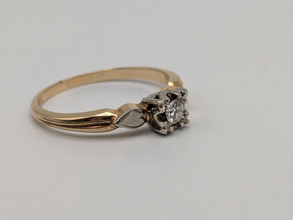 Vintage 14k White and Yellow Gold Diamond Solitaire Wedding Ring Engagement Ring