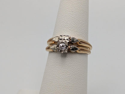 Vintage 14k White and Yellow Gold Diamond Solitaire Wedding Ring Engagement Ring