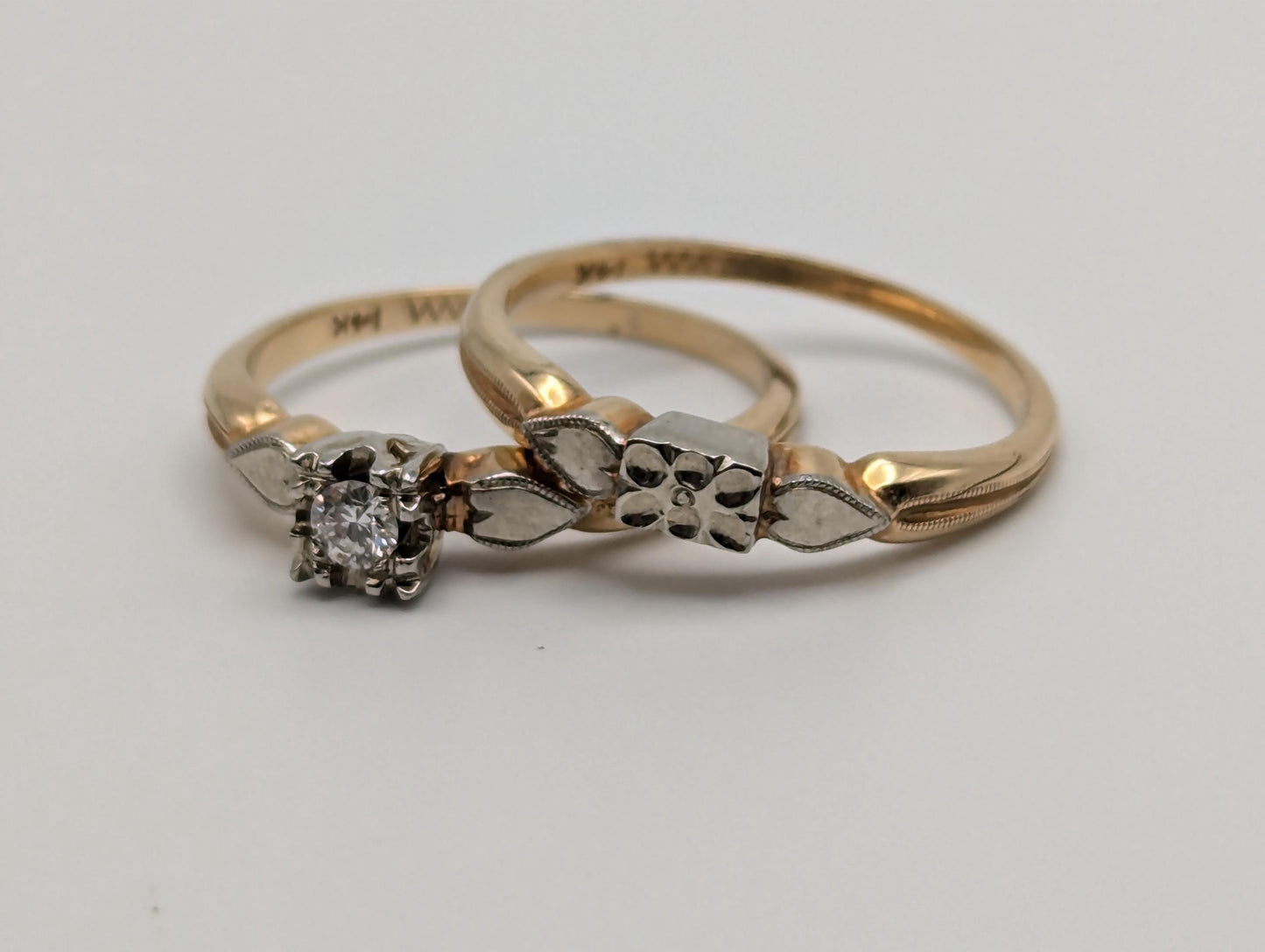 Vintage 14k White and Yellow Gold Diamond Solitaire Wedding Ring Engagement Ring