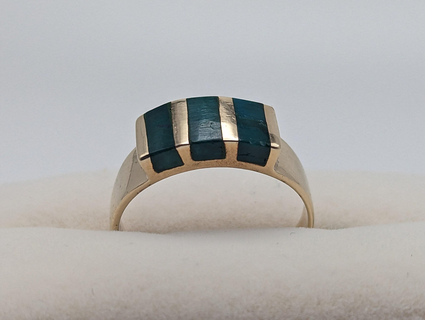 Vintage 14k Yellow Gold Turquoise 3 Stone Statement Ring, 14k Yellow Gold