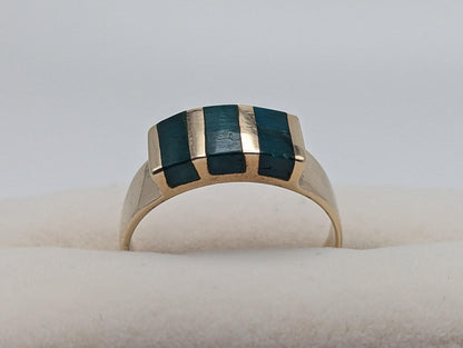 Vintage 14k Yellow Gold Turquoise 3 Stone Statement Ring, 14k Yellow Gold