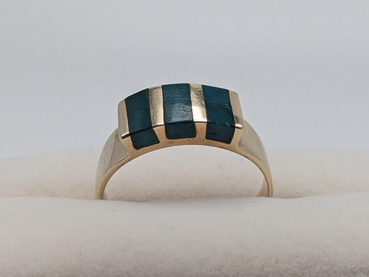 Vintage 14k Yellow Gold Turquoise 3 Stone Statement Ring, 14k Yellow Gold