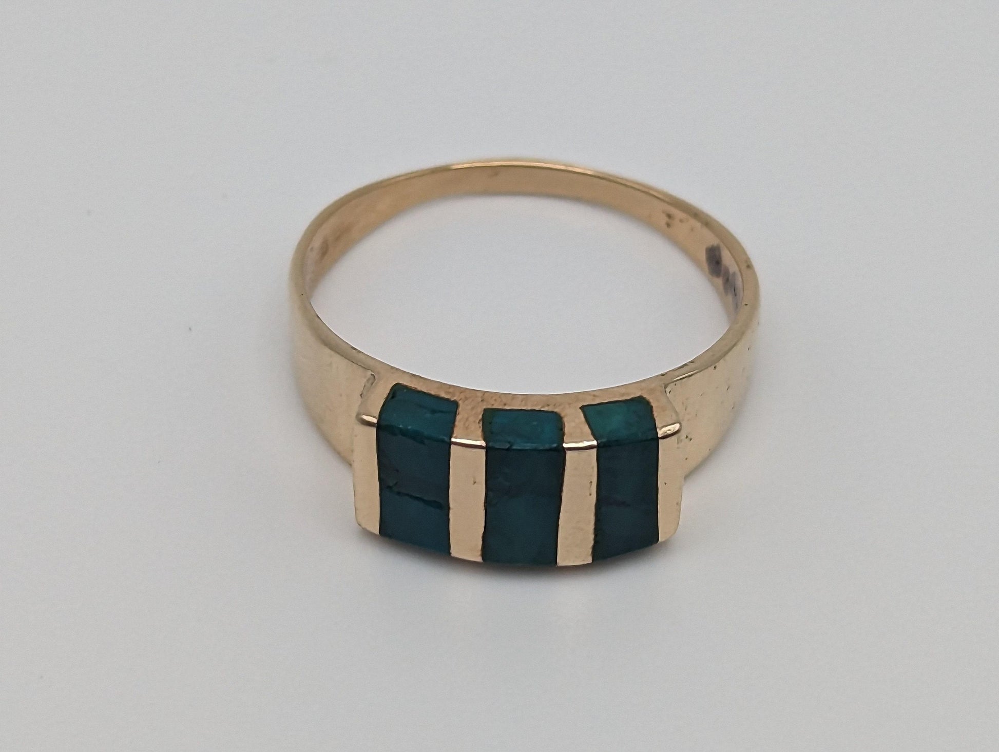 Vintage 14k Yellow Gold Turquoise 3 Stone Statement Ring, 14k Yellow Gold