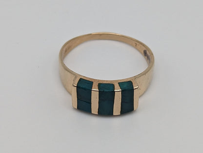 Vintage 14k Yellow Gold Turquoise 3 Stone Statement Ring, 14k Yellow Gold