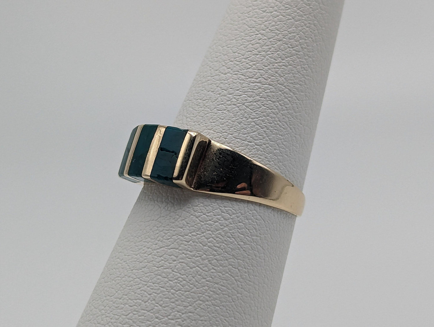 Vintage 14k Yellow Gold Turquoise 3 Stone Statement Ring, 14k Yellow Gold