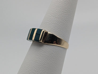 Vintage 14k Yellow Gold Turquoise 3 Stone Statement Ring, 14k Yellow Gold