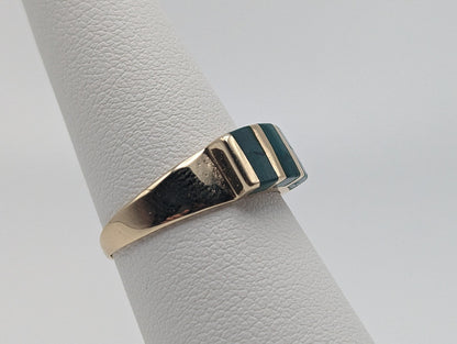 Vintage 14k Yellow Gold Turquoise 3 Stone Statement Ring, 14k Yellow Gold