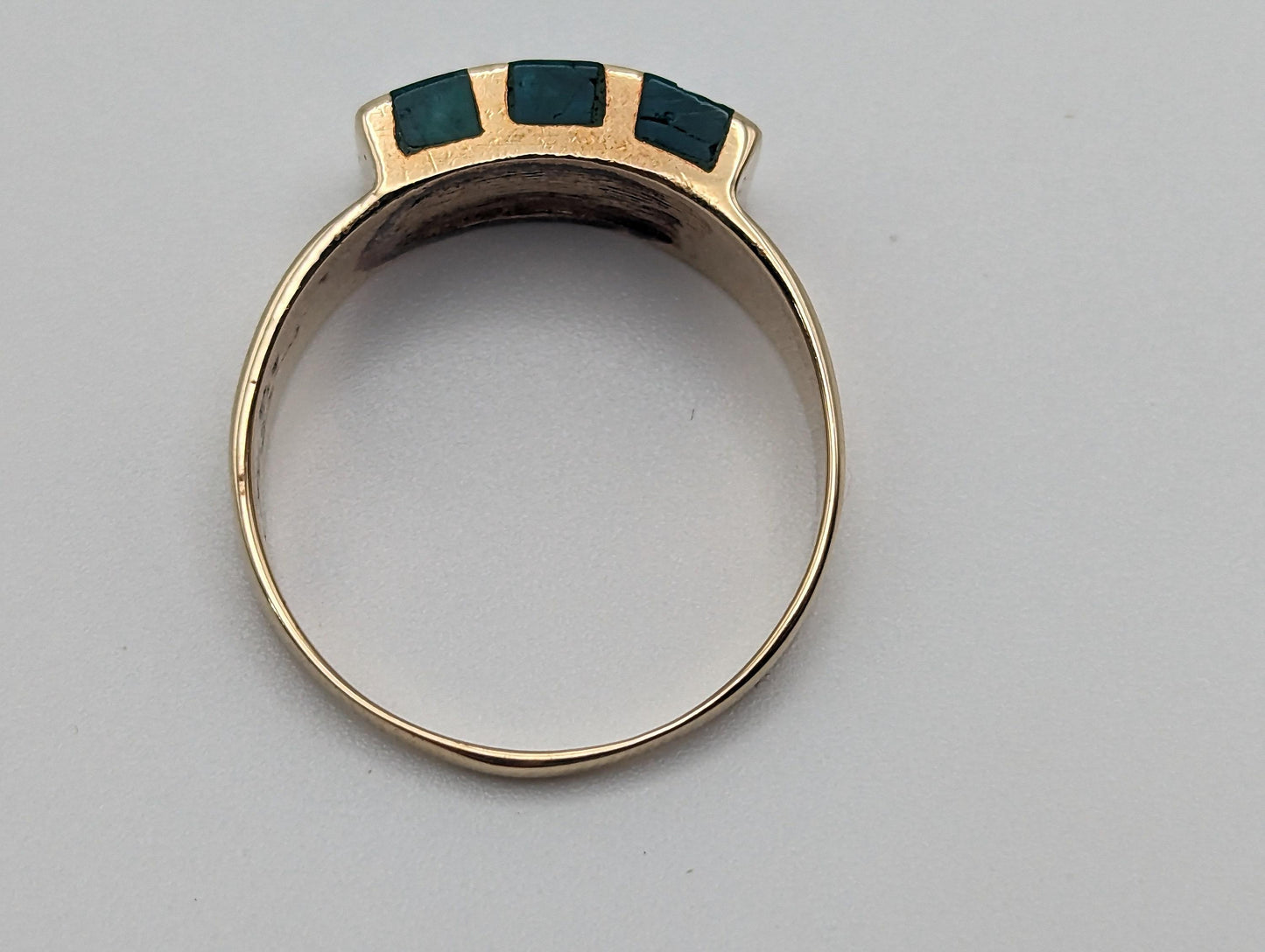 Vintage 14k Yellow Gold Turquoise 3 Stone Statement Ring, 14k Yellow Gold