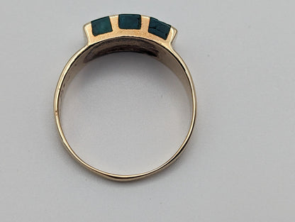 Vintage 14k Yellow Gold Turquoise 3 Stone Statement Ring, 14k Yellow Gold