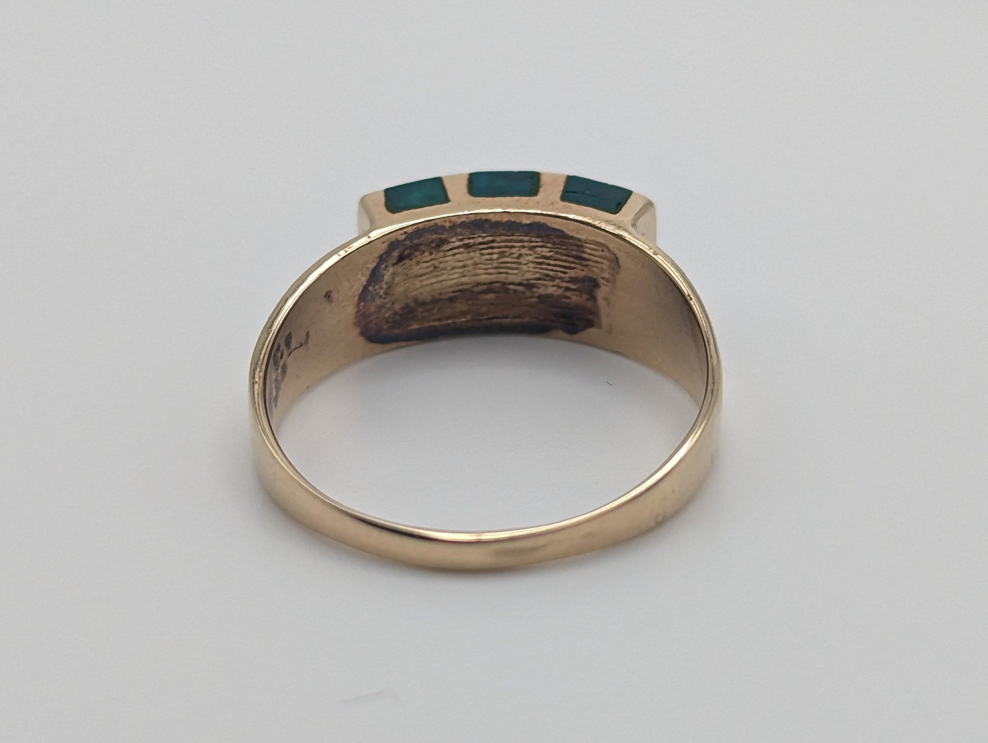 Vintage 14k Yellow Gold Turquoise 3 Stone Statement Ring, 14k Yellow Gold