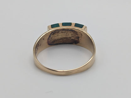 Vintage 14k Yellow Gold Turquoise 3 Stone Statement Ring, 14k Yellow Gold