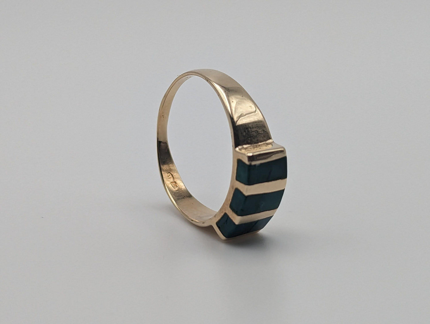 Vintage 14k Yellow Gold Turquoise 3 Stone Statement Ring, 14k Yellow Gold