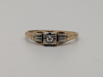 Vintage Art Deco 14K & 18k Multi-Gold Diamond Wedding Engagement Promise Ring.