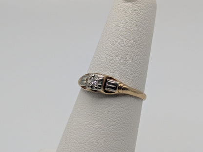 Vintage Art Deco 14K & 18k Multi-Gold Diamond Wedding Engagement Promise Ring.
