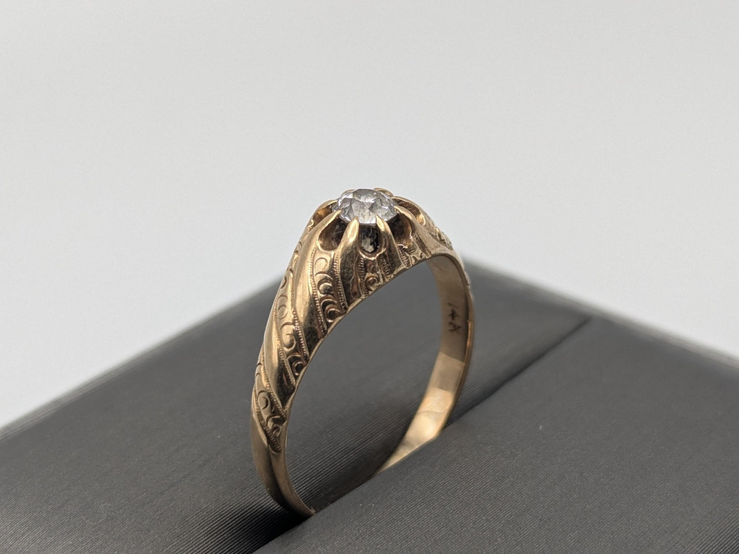 Vintage Art Deco 14K Yellow Gold Filigree .36ct Diamond Wedding Engagement Ring