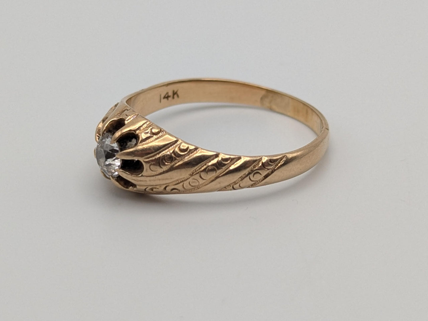 Vintage Art Deco 14K Yellow Gold Filigree .36ct Diamond Wedding Engagement Ring