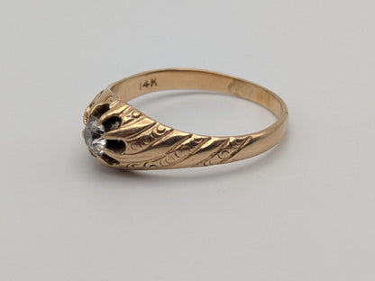 Vintage Art Deco 14K Yellow Gold Filigree .36ct Diamond Wedding Engagement Ring