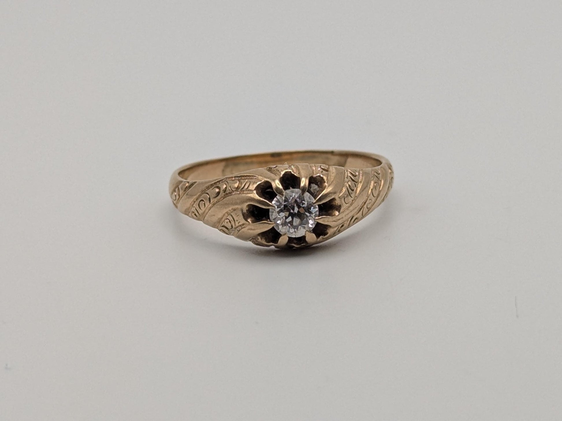 Vintage Art Deco 14K Yellow Gold Filigree .36ct Diamond Wedding Engagement Ring