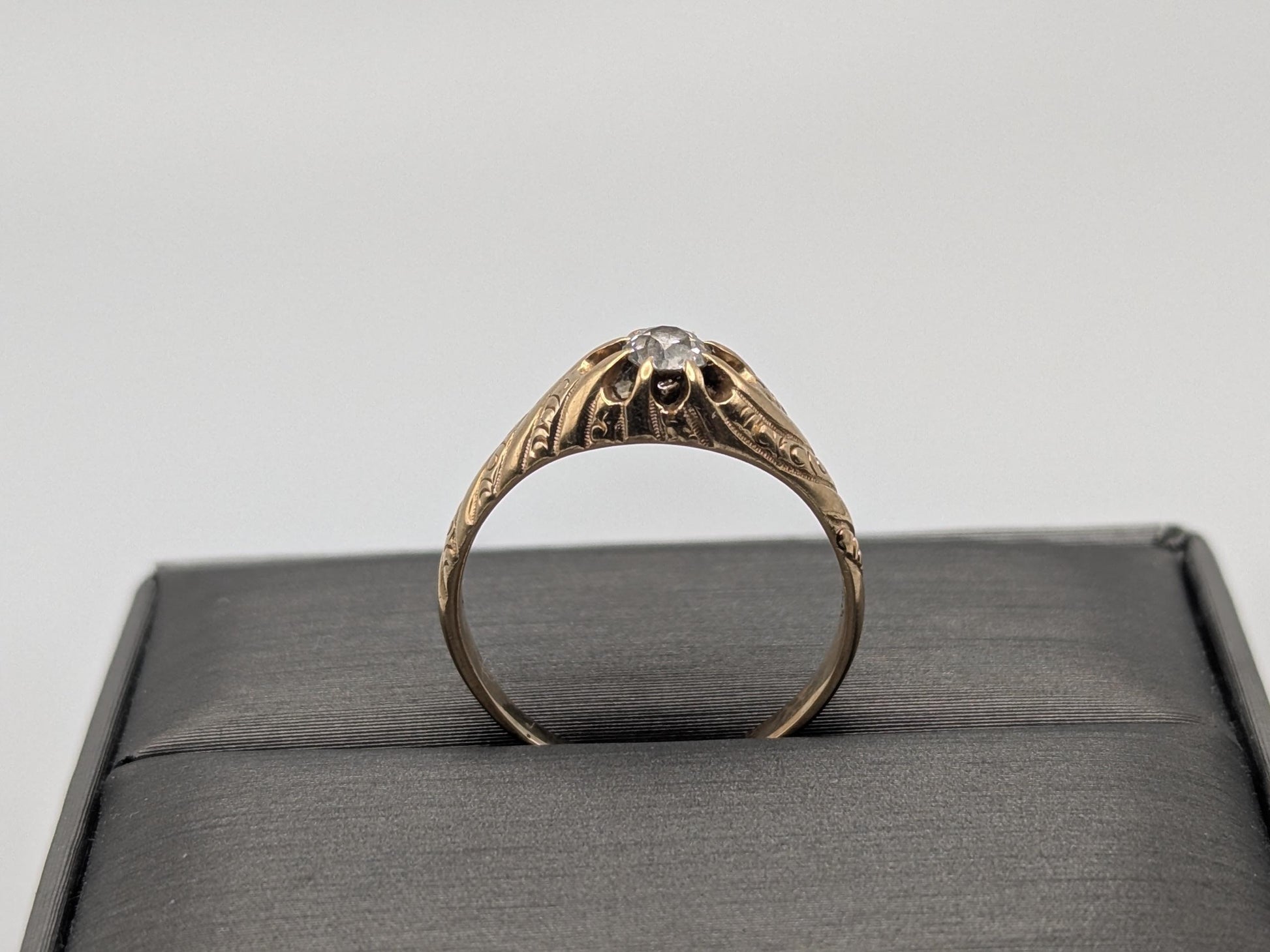 Vintage Art Deco 14K Yellow Gold Filigree .36ct Diamond Wedding Engagement Ring