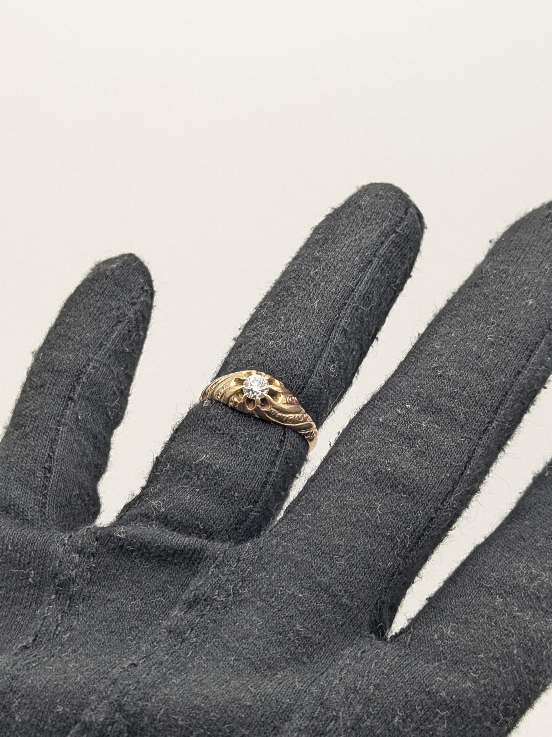 Vintage Art Deco 14K Yellow Gold Filigree .36ct Diamond Wedding Engagement Ring