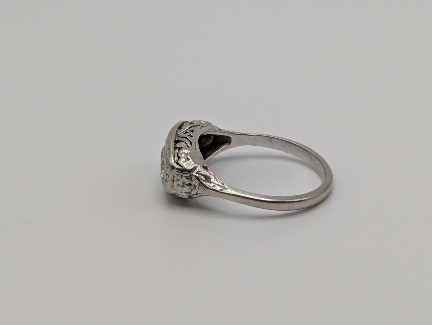 Vintage Art Deco 18K White Gold Triple Stone Filigree .59 ctw Diamond Ring